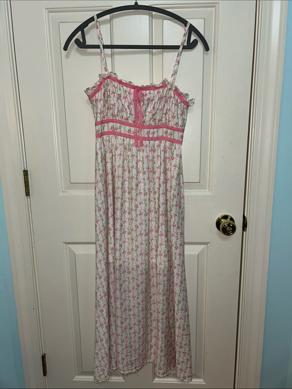 Blu Pepper White Maxi Dress with Pink Trim size S small Nordstrom